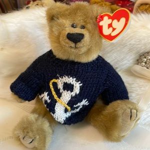 TY collectible Salty Bear wearing sweater retired 1993 jointed with tag